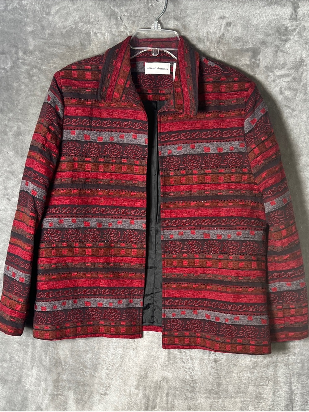 Alfred Dunner Red and Gray Patterned Button-Front Jacket